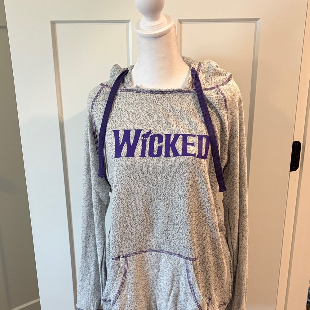Wicked Apparel Womens Gray Purple Hoodie Kangaroo Front Pocket Size XL